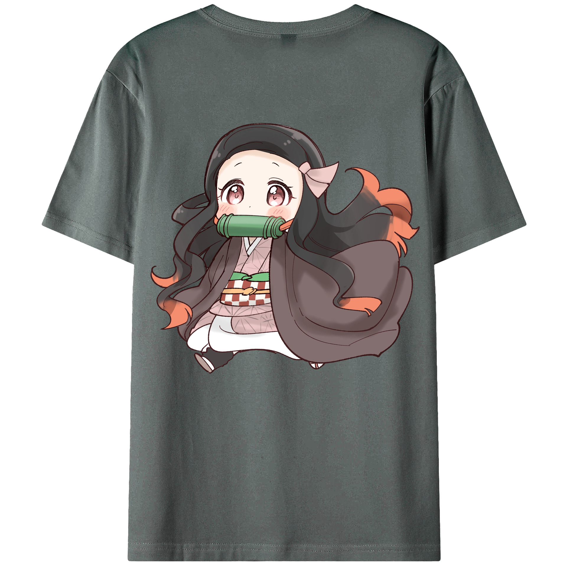 （画像用） 鬼滅の刃（きめつのやいば）竈門 禰󠄀豆子／かまど ねずこ Kamado Nezuko 綿100％ メンズ半袖Tシャツ（バックプリント） 通気性